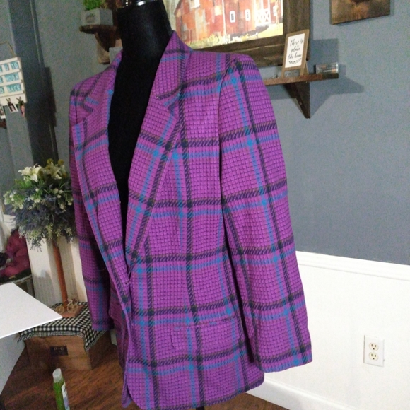 Vintage Pendleton Wool Plaid Blazer, Jacket 💯 Virgin Wool Pendleton Woolen SZ10 - Picture 6 of 8